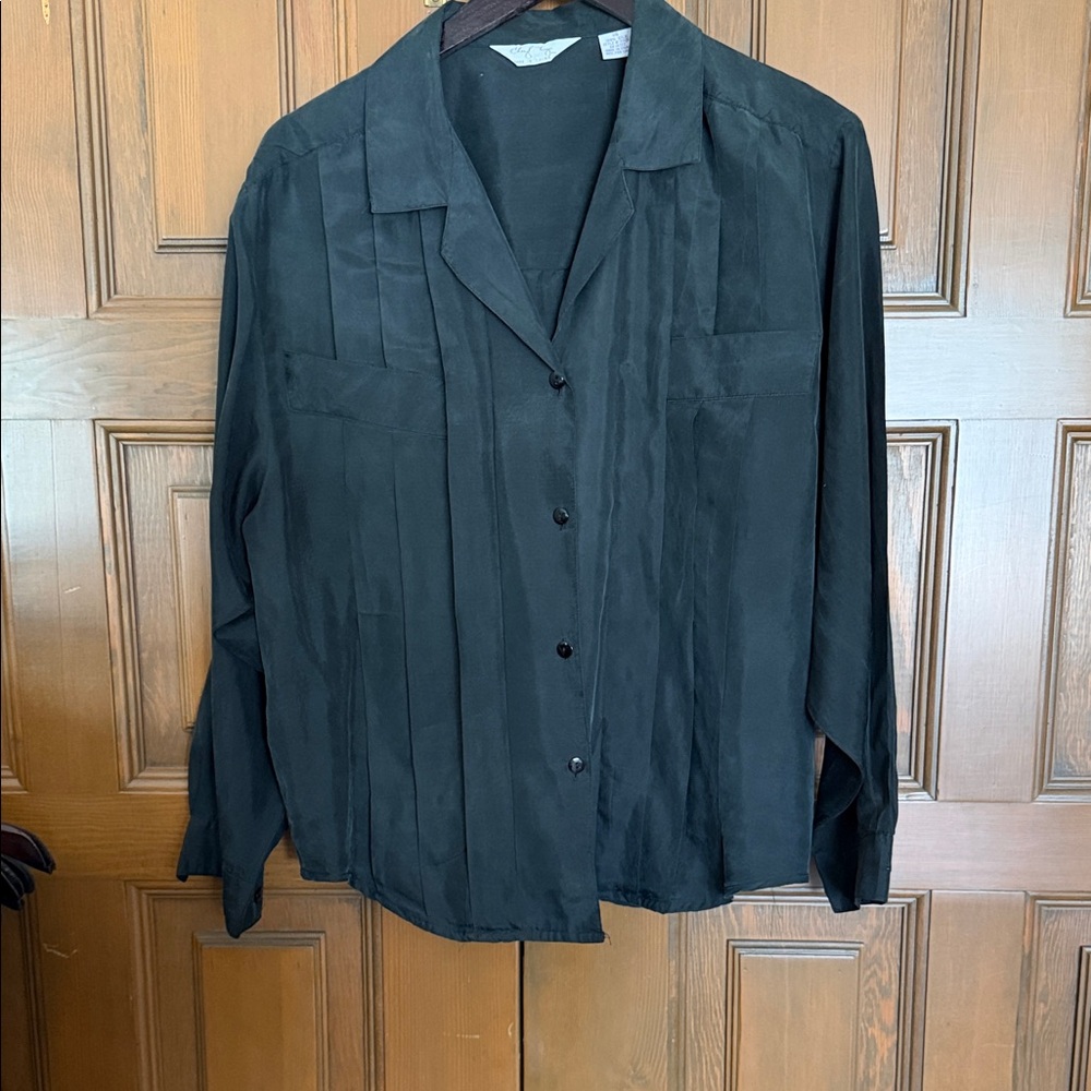 Black Silk Button-Up Blouse